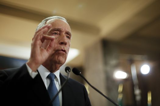 PORTUGAL, Lisbon: Portugal's new president, Marcelo Rebelo de Sousa, gives a speech in front of his supporters, in Lisbon, Portugal, on January 24, 2016, after winning the presidential elections with more than 50% of the votes.  