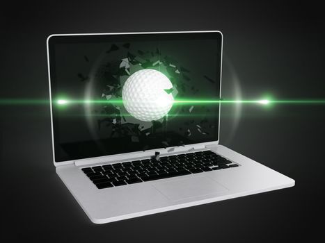 golf ball destroy laptop, technology background, sport background