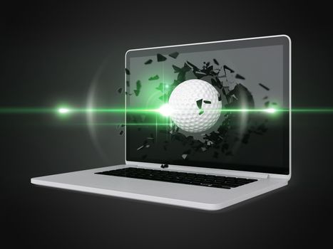 golf ball destroy laptop, technology background, sport background