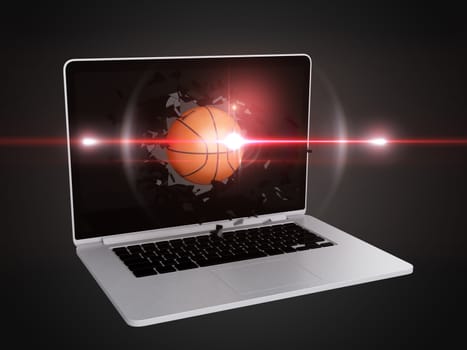 basketball destroy laptop, technology background, sport background