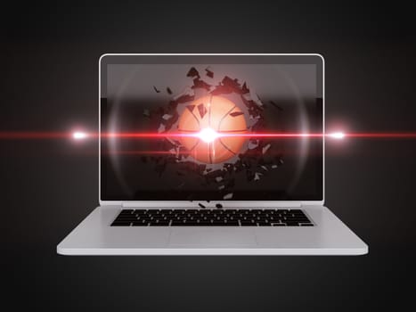 basketball destroy laptop, technology background, sport background