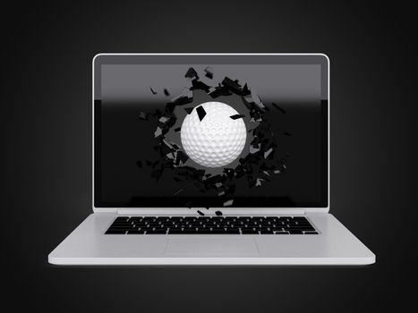 golf ball destroy laptop, technology background, sport background