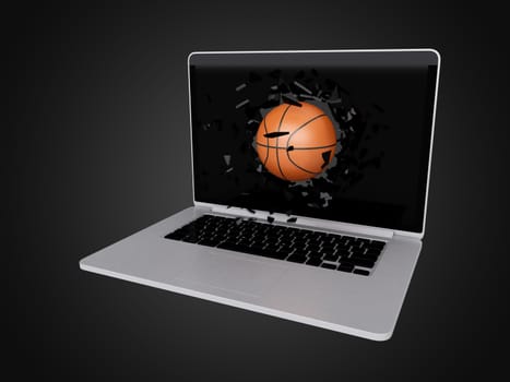 basketball destroy laptop, technology background, sport background