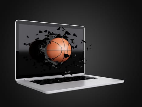 basketball destroy laptop, technology background, sport background