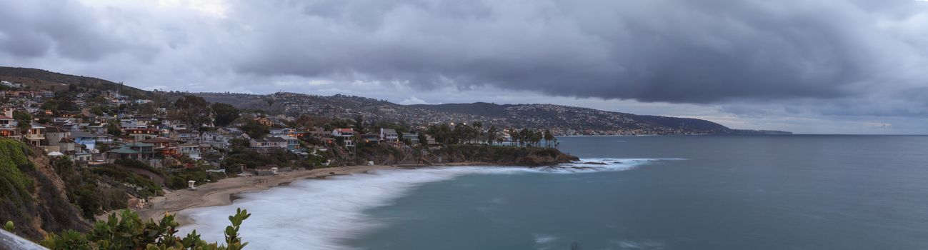Rain clouds over Crescent Bay in the fall in Laguna Beach, California, United States