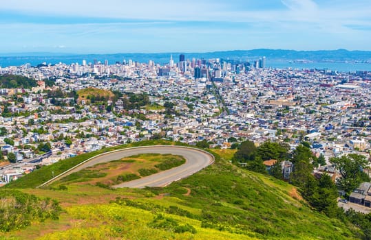 San Francisco Daylight Panorama. San Francisco Twin Peaks, California, United States.