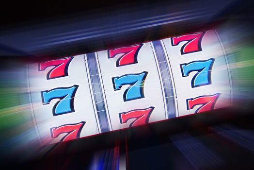 Triple Seven Slot Machine Win. Casino Classic Slot Machine Concept Photography.