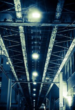 Aged Iron Bridge. Train Bridge in Chicago. Urban Details.