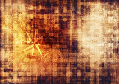 Vintage Mystery Secrete Code Concept Background Illustration with Compass Rose.