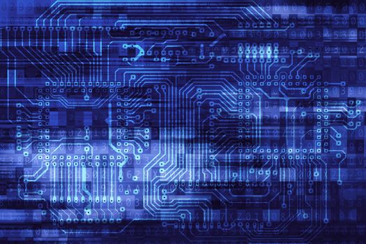 Electronic Data Safety Concept Background Illustration with Circuit Board and Digital Overlay Background. Hardware and Software Internet Technologies Concept.