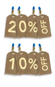 Special Sale Paper Tags Isolated on White. 10% and 20% Off Discount Tags Illustration.