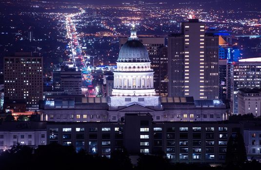 Utah Capitol Building in Salt Lake City. Night Time Panorama.