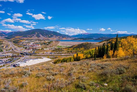 Silverthorne Colorado and Interstate Highway 70. Colorado Rocky Mountains.