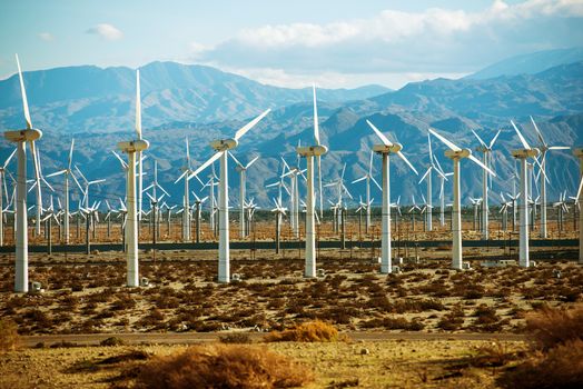 Wind Turbines PowerPlant in California, United States.