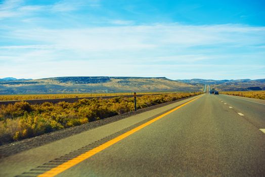 Northern Nevada Desert Highway. American Interstate Highway and the Rural Nevada Landscape.