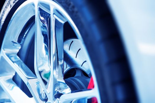 Super Car Ventilated Brakes Closeup Photo.