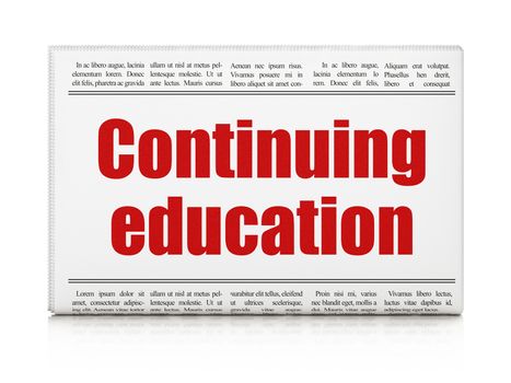 Education concept: newspaper headline Continuing Education on White background, 3d render