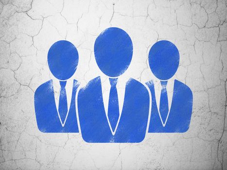 Advertising concept: Blue Business People on textured concrete wall background