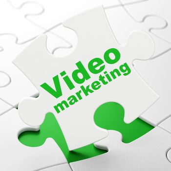 Finance concept: Video Marketing on White puzzle pieces background, 3d render