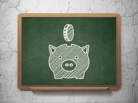 Money concept: Money Box With Coin icon on Green chalkboard on grunge wall background