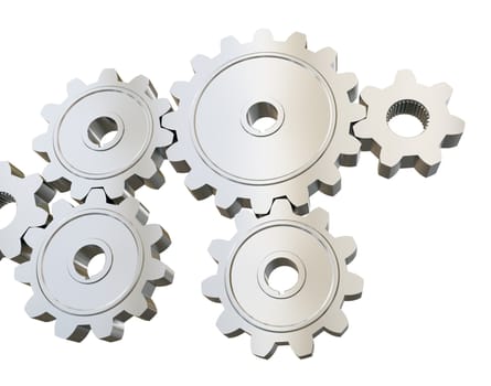 Set of mechanical gears isolated on white background