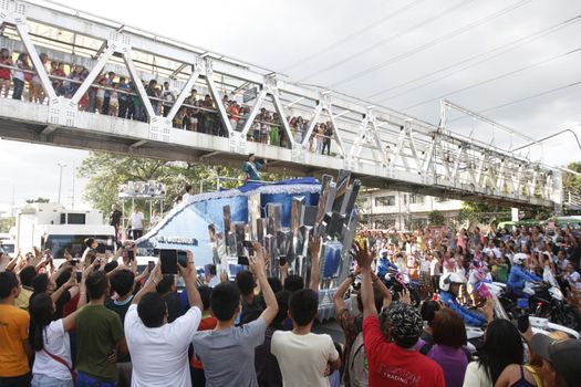 PHILIPPINES, Manila: Miss Universe 2015 Pia Alonzo Wurtzbach of the Philippines receives warm welcome from Filipino fans during her grand victory parade in Manila, Philippines on January 25, 2016. The parade began at past 2 p.m. at the Sofitel Philippine Plaza Manila, and ended at Ayala Avenue in Makati City. Wurtzbach was crowned Miss Universe in December in a drama-filled show after the pageant's host, comedian Steve Harvey, misread his cue card and initially announced Miss Colombia as the winner before apologizing and saying Wurtzbach had won.