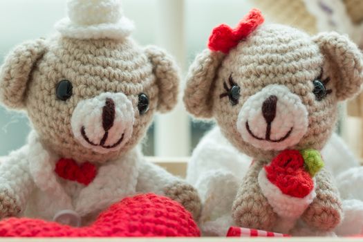 Valentines Day sweetheart cute Teddy Bears Holding Heart and red rose