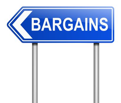 Illustration depicting a sign with a bargains concept.