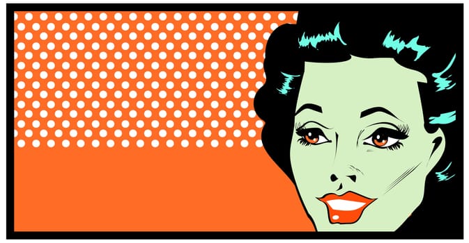 Cropped woman face pop art comic banner with Eyes Wide open 