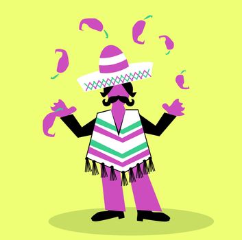 hispanic man with sombrero and large mustache olay with spoce peppe