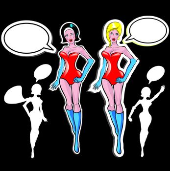 Super woman Lover vector poster with woman and talk bubble, silhouette. One of fashion pinup illustrations 