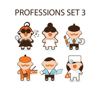 Art, medicine, cinema, pop star, artist, programmer, ballet people web icons set 3 group of workers