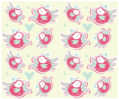 Colorful birds seamless pattern different cute birds background