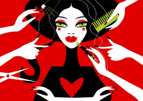 Woman in a beauty salon. Conceptual illustration magazine cover