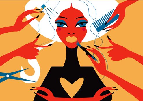 Woman in a beauty salon. Conceptual illustration magazine cover