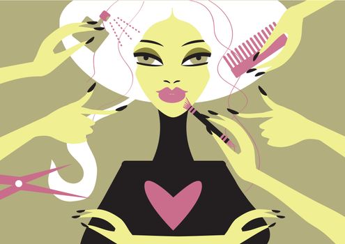 Woman in a beauty salon. Conceptual illustration magazine cover