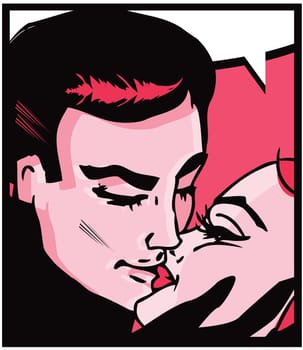 Lovers: Kissing couple man and woman in pop art comic style