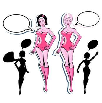 Super woman Lover vector poster with woman and talk bubble, silhouette. One of fashion pinup illustrations 