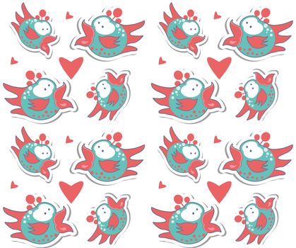 Colorful birds seamless pattern different cute birds background