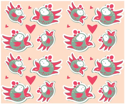 Colorful birds seamless pattern different cute birds background