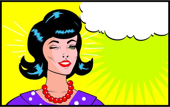 Retro Woman Winking banner - Retro Clip Art comics style