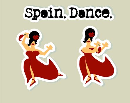 Spanish Woman in Red Dress Dancing Icons Set