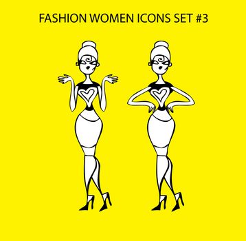 Fashion woman icon doodles tattoo girls part 1 fashionable lady