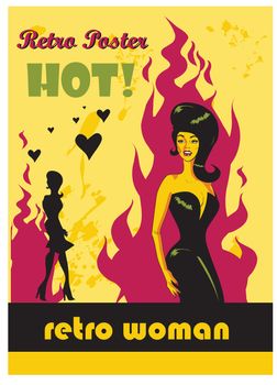 Retro poster hot woman in love