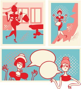 doodles digital comic banners set - old retro different aged paper banners doodley tattoo girls