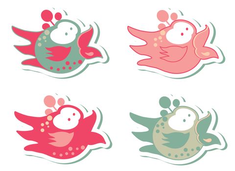 Set of different cute birds stickers emblems