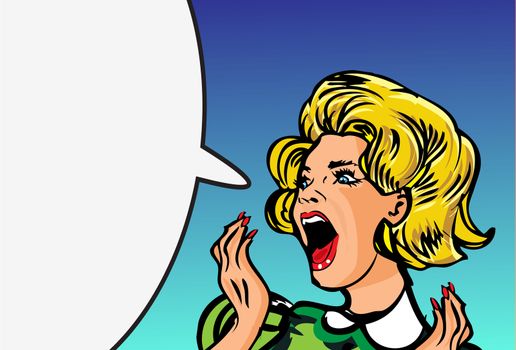 Retro Woman Screaming Love Comic Illustration