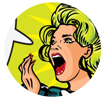 Retro Woman Screaming Love Comic Illustration