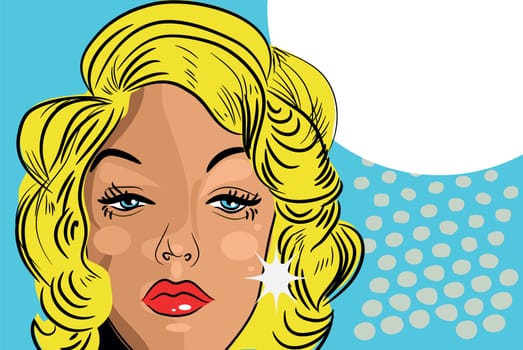 sad woman beaitiful face comic tattoo style retro blond