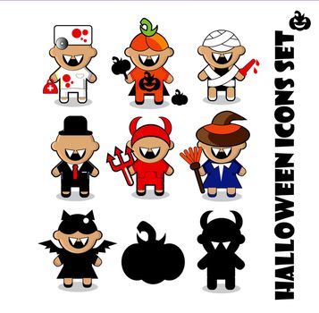 Halloween icons set doctor, dracula,  bat, witch, pumpkin, evil, Mummy 